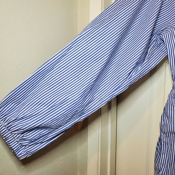 J.crew Tiered Popover In Blue Striped Cotton Notched V-neck Dress M - Picture 3 of 14